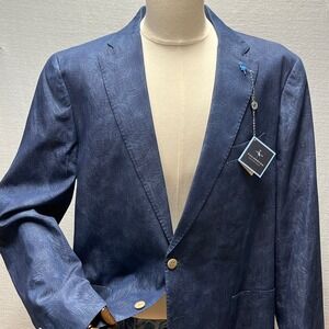 New Tailorbyrd Collection Mens Navy Leaf Print Cotton Blazer Jacket Size 46L